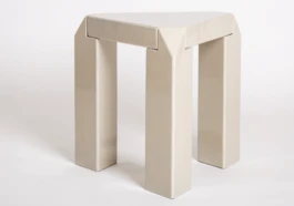 three legged side table with crackled ceramic finish 