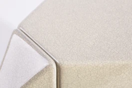 crackled ceramic table top with chamfered leg connection 
