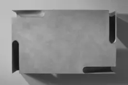 Aluminium table with four quarter wheel feet cut out from the table top 